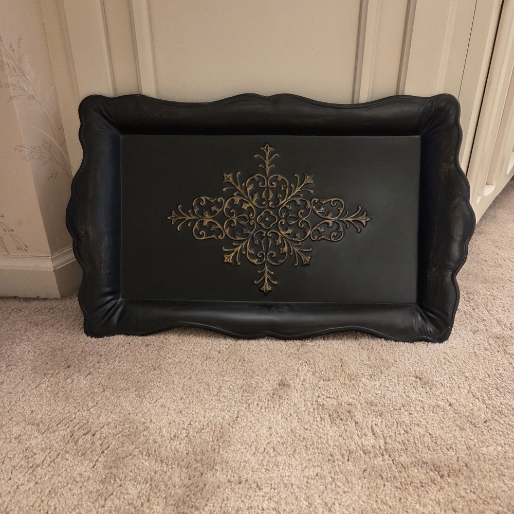 SLAH Black Tray with Gold Ornate Design